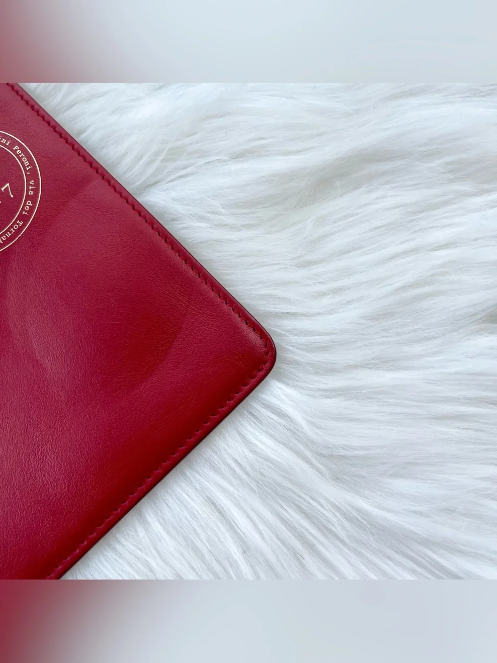 SALVATORE FERRAGAMO Red Leather Letter Envelope Zip Pouchette Wallet Clutch bag